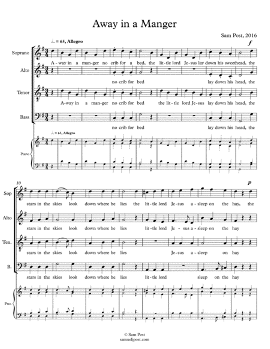 Away in a Manger for SATB, op. 46, #1 4-Part scores gallery preview page 1