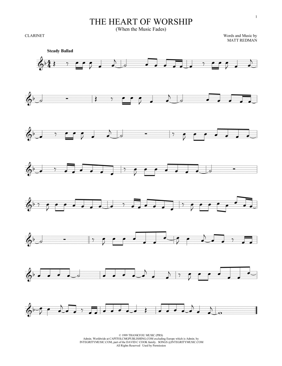 The Heart Of Worship (When The Music Fades) Clarinet Solo scores gallery preview page 1