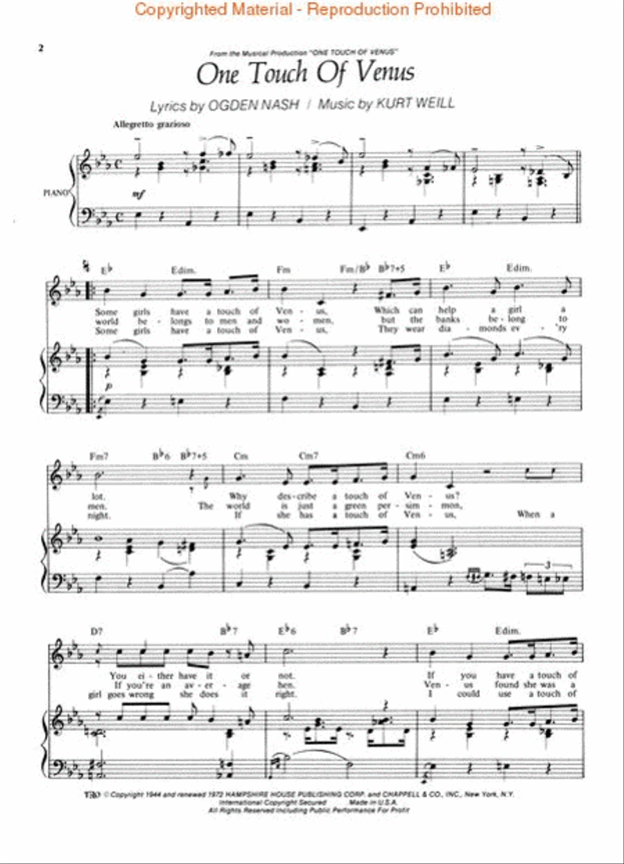 One Touch of Venus Piano, Vocal, Guitar scores gallery preview page 2