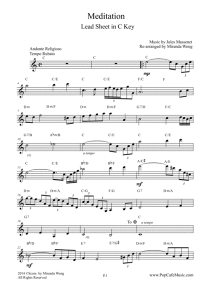 Meditation (from Thais) - Lead Sheet in C Key image number null