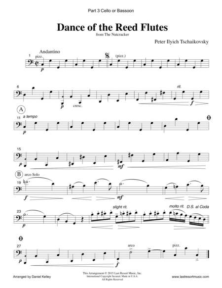Dance of the Reed Flutes from The Nutcracker for Piano Trio (Violin, Cello, Piano) Set of 3 Parts