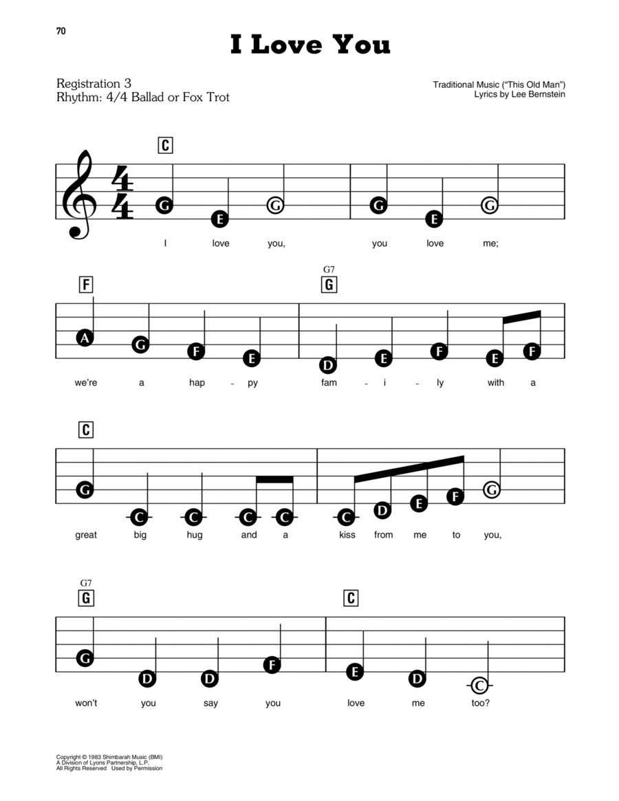 I Love You (from Barney) Electronic Keyboard scores gallery preview page 1