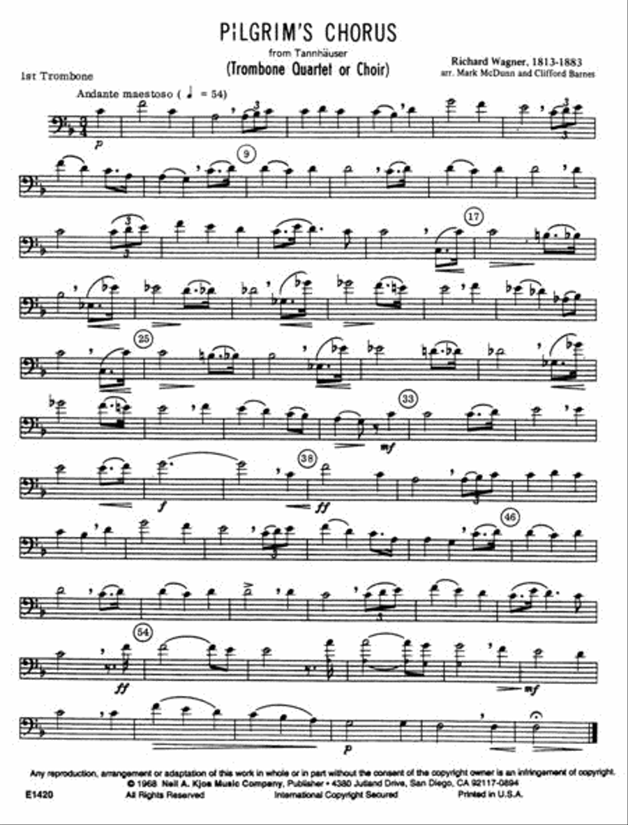 Pilgrim's Chorus (From Tannhauser) Trombone Quartet scores gallery preview page 3