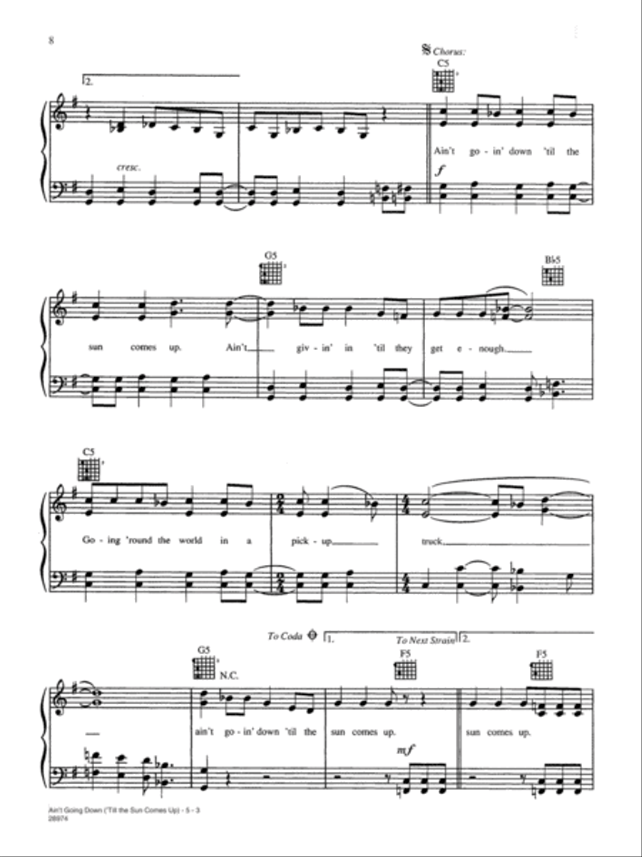Ain't Going Down ('Til the Sun Comes Up) Piano, Vocal, Guitar scores gallery preview page 3