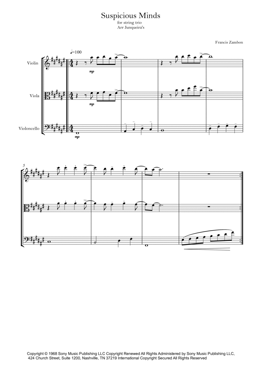 Suspicious Minds Suspicious Minds String Trio scores gallery preview page 1
