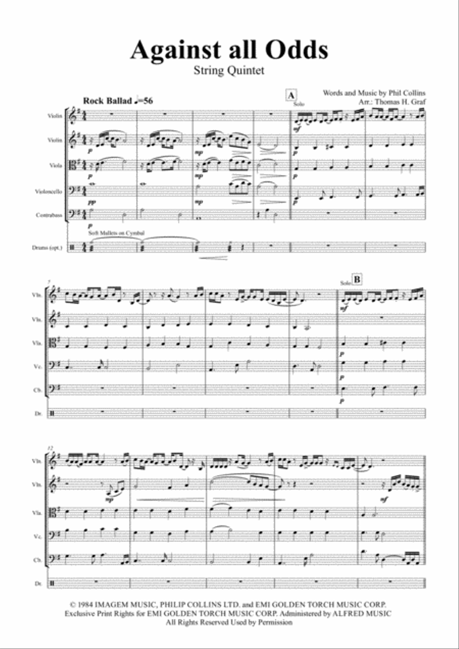 Against All Odds (take A Look At Me Now) String Quintet scores gallery preview page 1