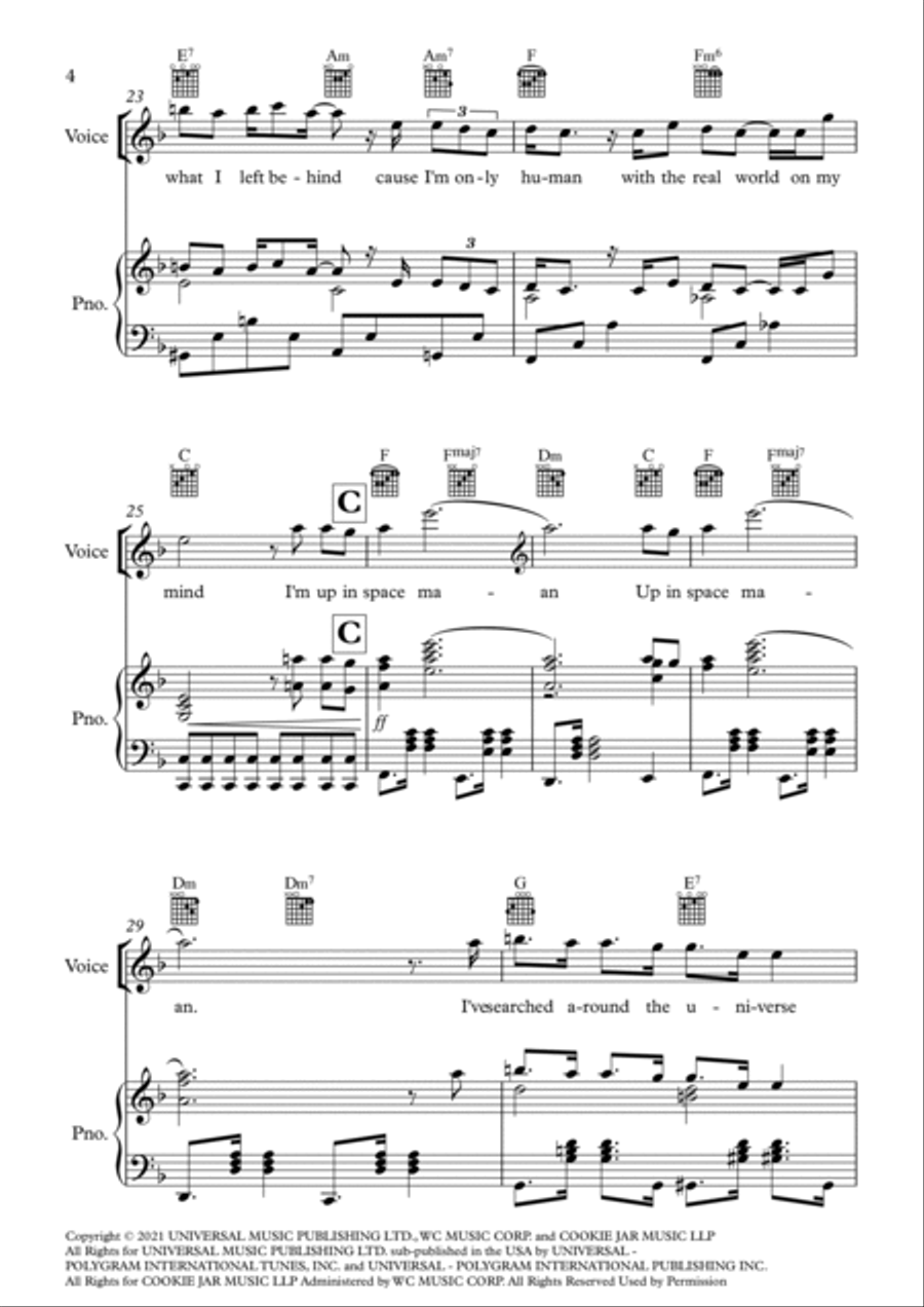 Space Man Piano, Vocal, Guitar scores gallery preview page 4