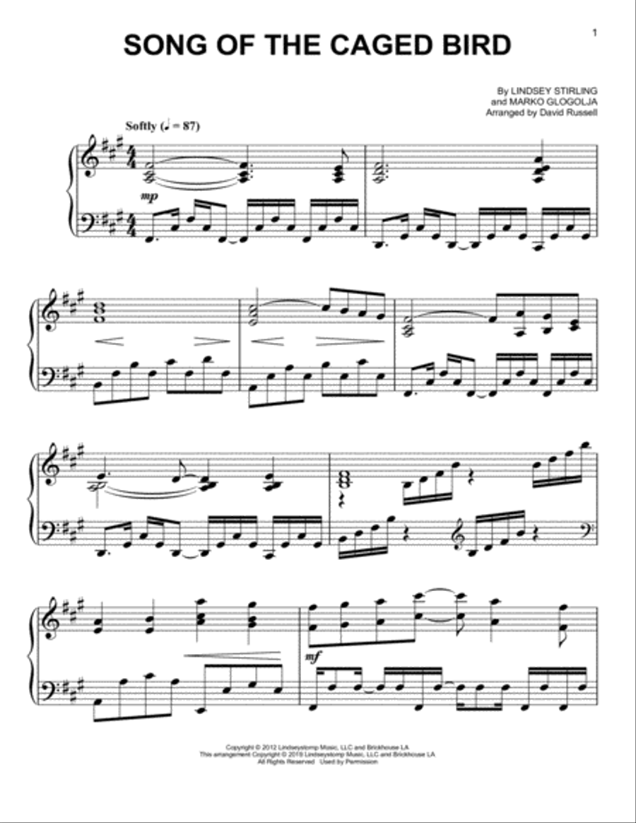 Song Of The Caged Bird Easy Piano scores gallery preview page 1