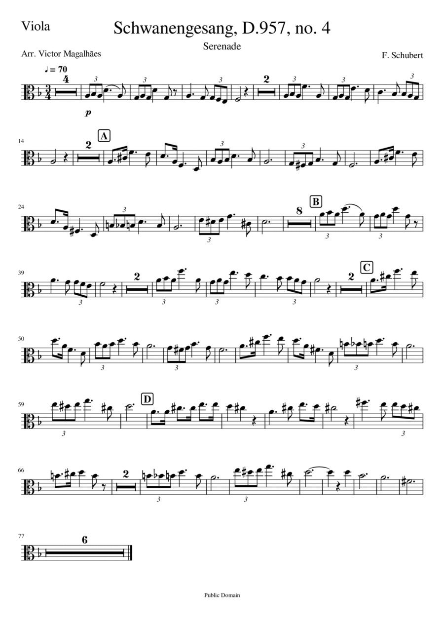 Serenade - F. Schubert - Viola Solo Viola Solo scores gallery preview page 1