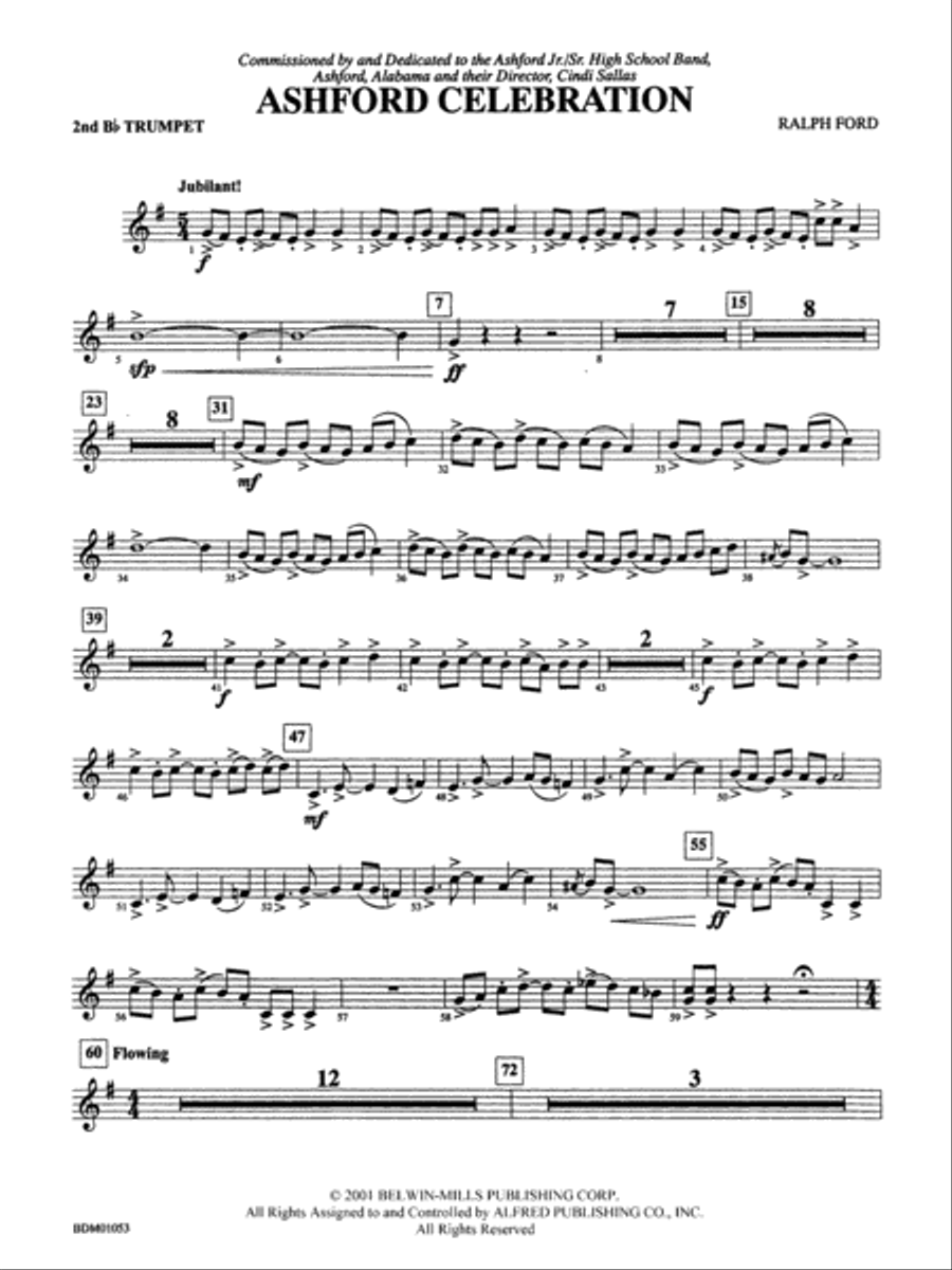 Ashford Celebration: 2nd B-flat Trumpet Concert Band scores gallery preview page 1