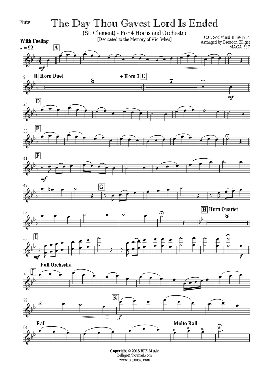 The Day Thou Gavest Lord Is Ended (St. Clement) - For 4 Horns and Orchestra Score and Parts PDF image number null