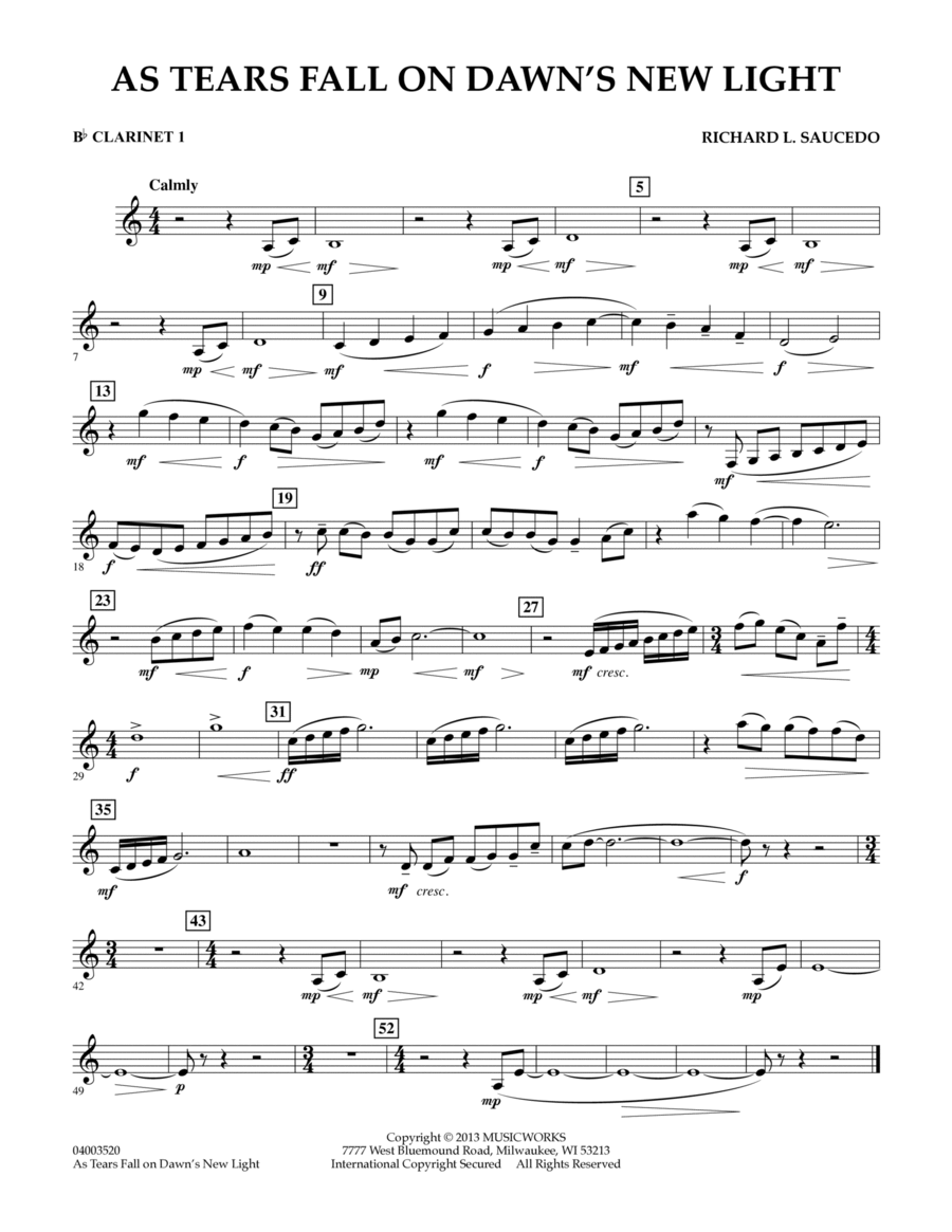 As Tears Fall on Dawn's New Light - Bb Clarinet 1 Concert Band scores gallery preview page 1