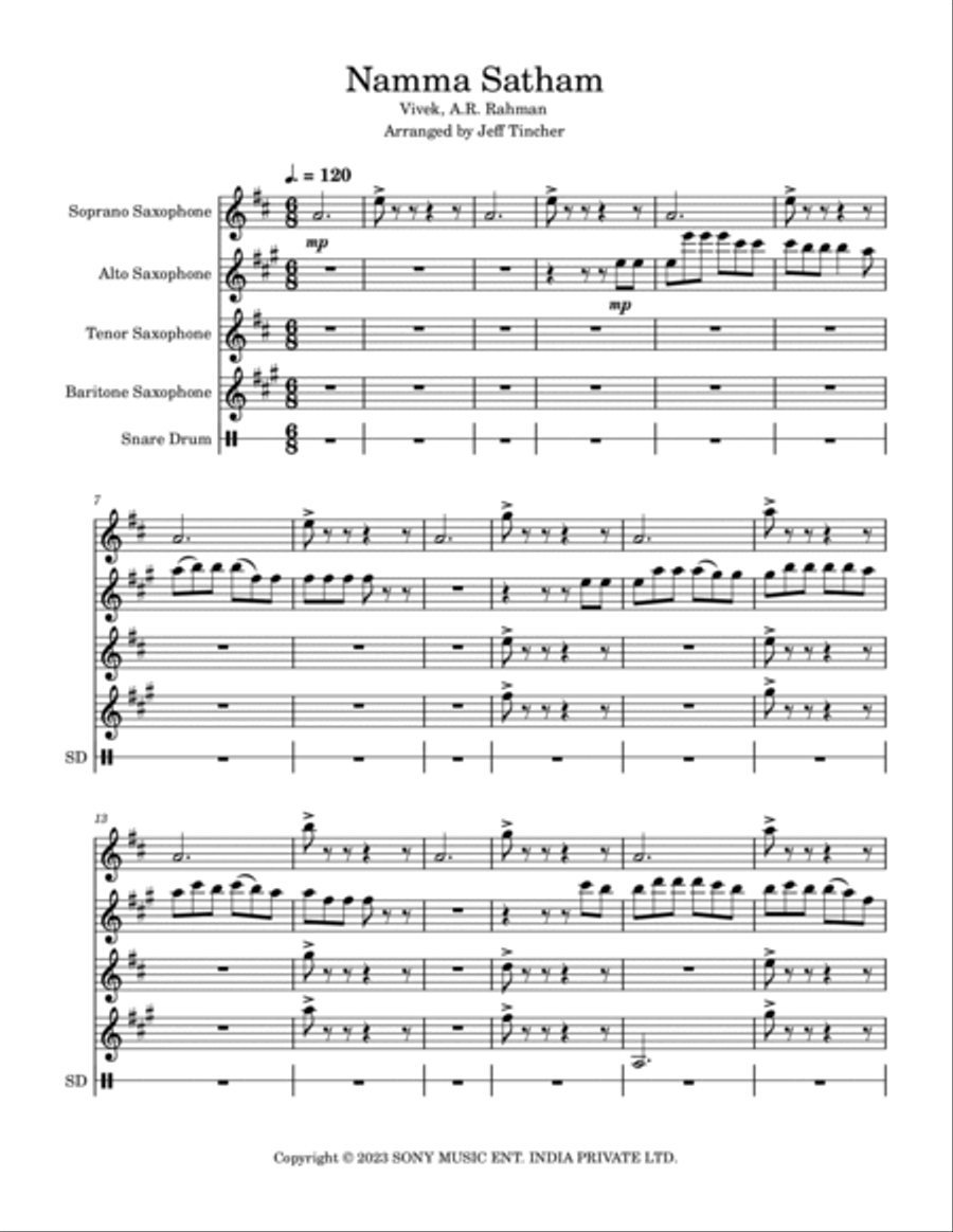 Namma Satham Saxophone Quartet scores gallery preview page 2