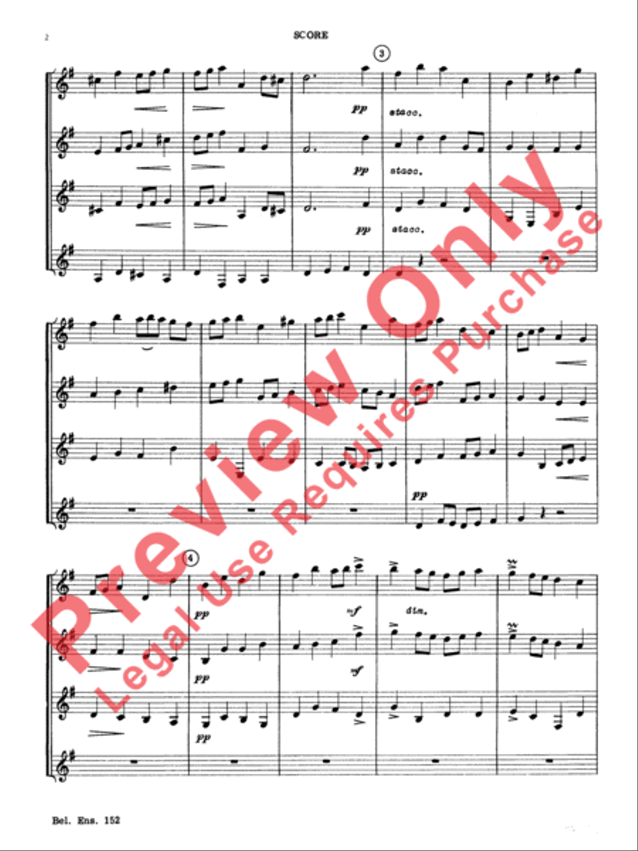 Bouree from the Water Music Suite Clarinet Quartet scores gallery preview page 3