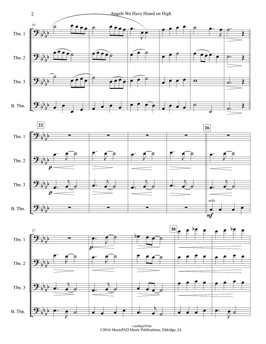 Angels We Have Heard on High (Trombone Quartet) Trombone Quartet scores gallery preview page 2