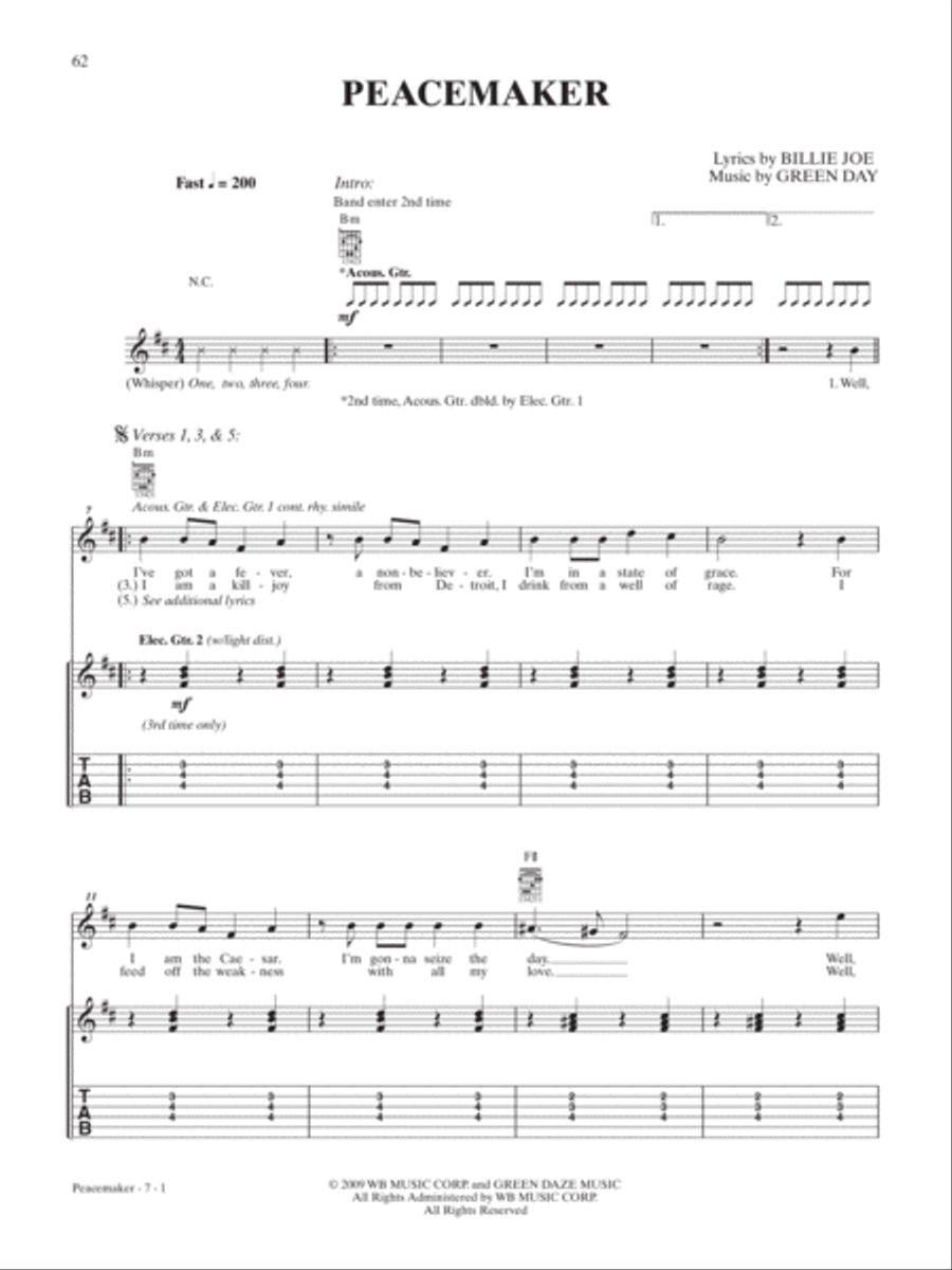 Peacemaker Guitar Tablature scores gallery preview page 1