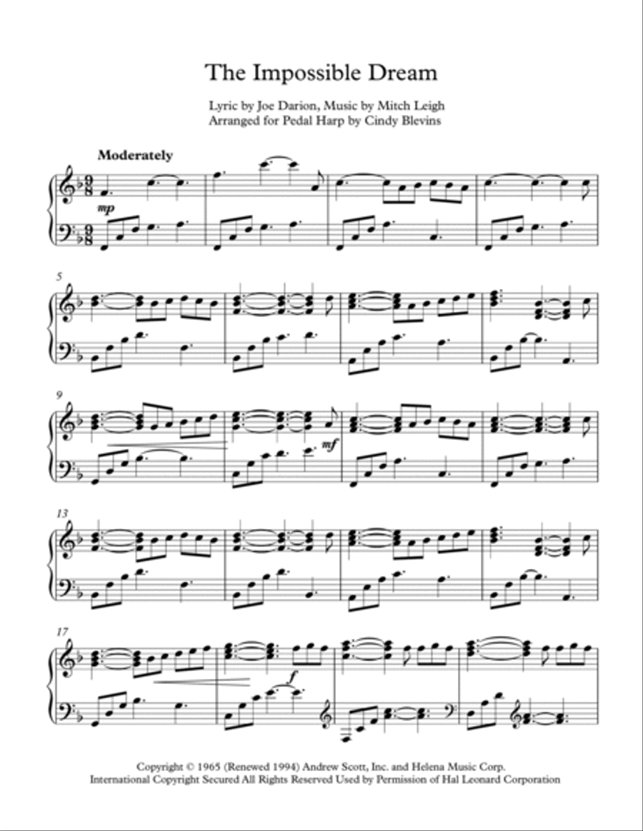 The Impossible Dream Pedal Harp scores gallery preview page 2