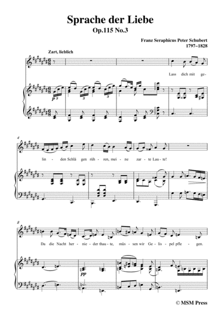 Schubert-Sprache der Liebe,Op.115 No.3,in C sharp Major,for Voice&Piano image number null