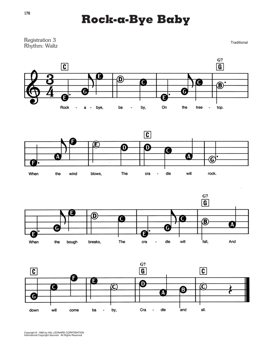 Rock-A-Bye, Baby Electronic Keyboard scores gallery preview page 1