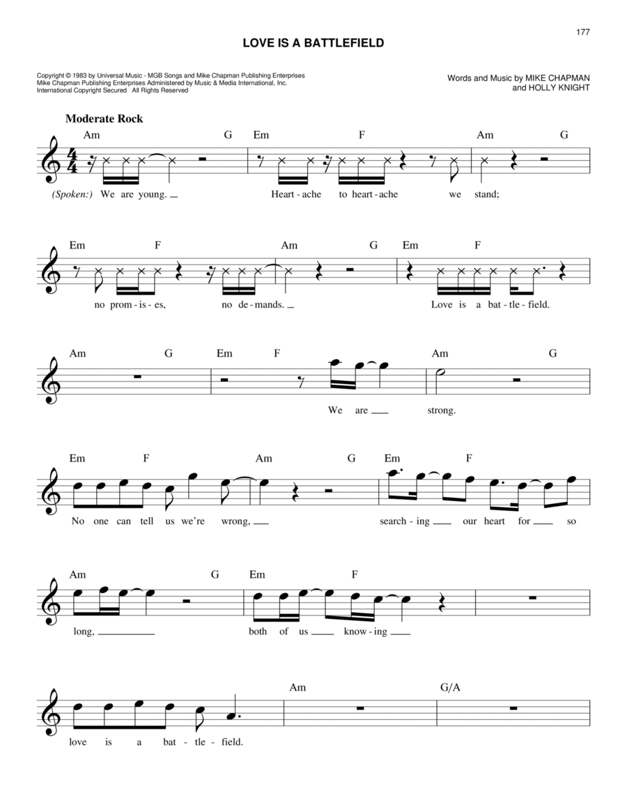 Love Is A Battlefield Piano scores gallery preview page 1