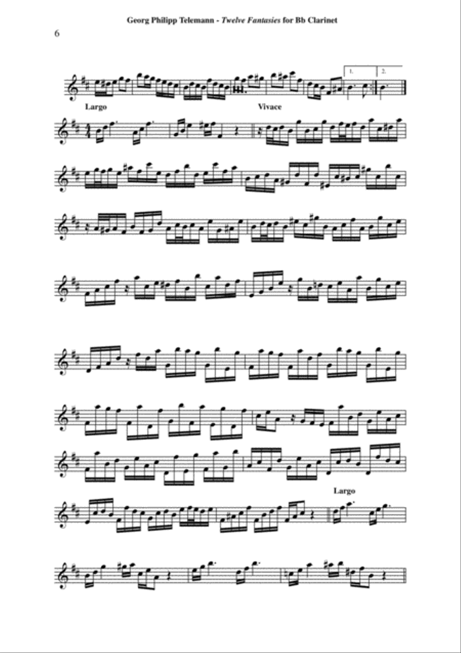 Georg Philipp Telemann: 12 Fantasias for Flute without Bass, TWV 40:2-13, arranged for Bb clarinet b B-Flat Clarinet scores gallery preview page 6