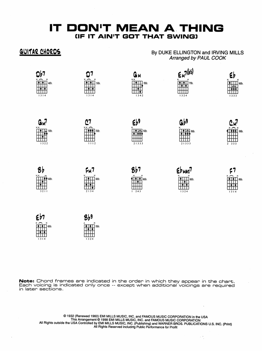 It Don't Mean a Thing (If It Ain't Got That Swing): Guitar Chords