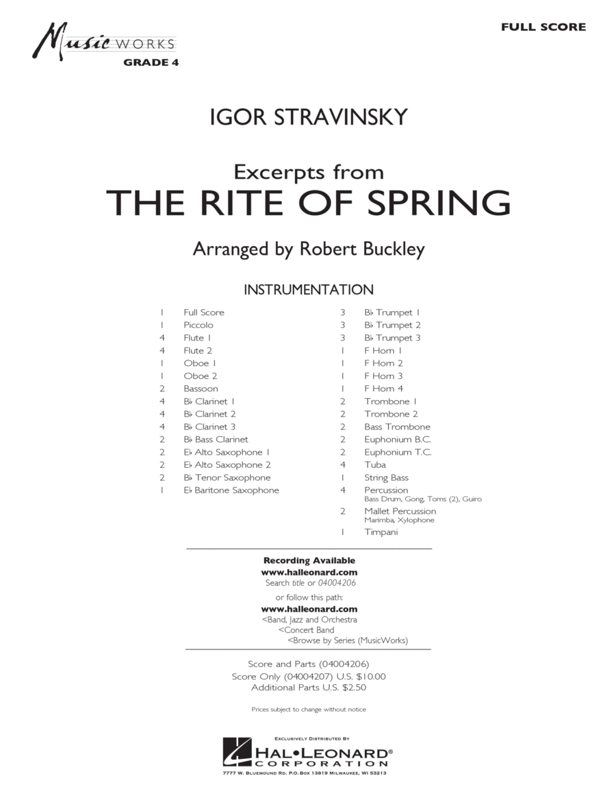 Excerpts from The Rite of Spring - Conductor Score (Full Score) Concert Band scores gallery preview page 1