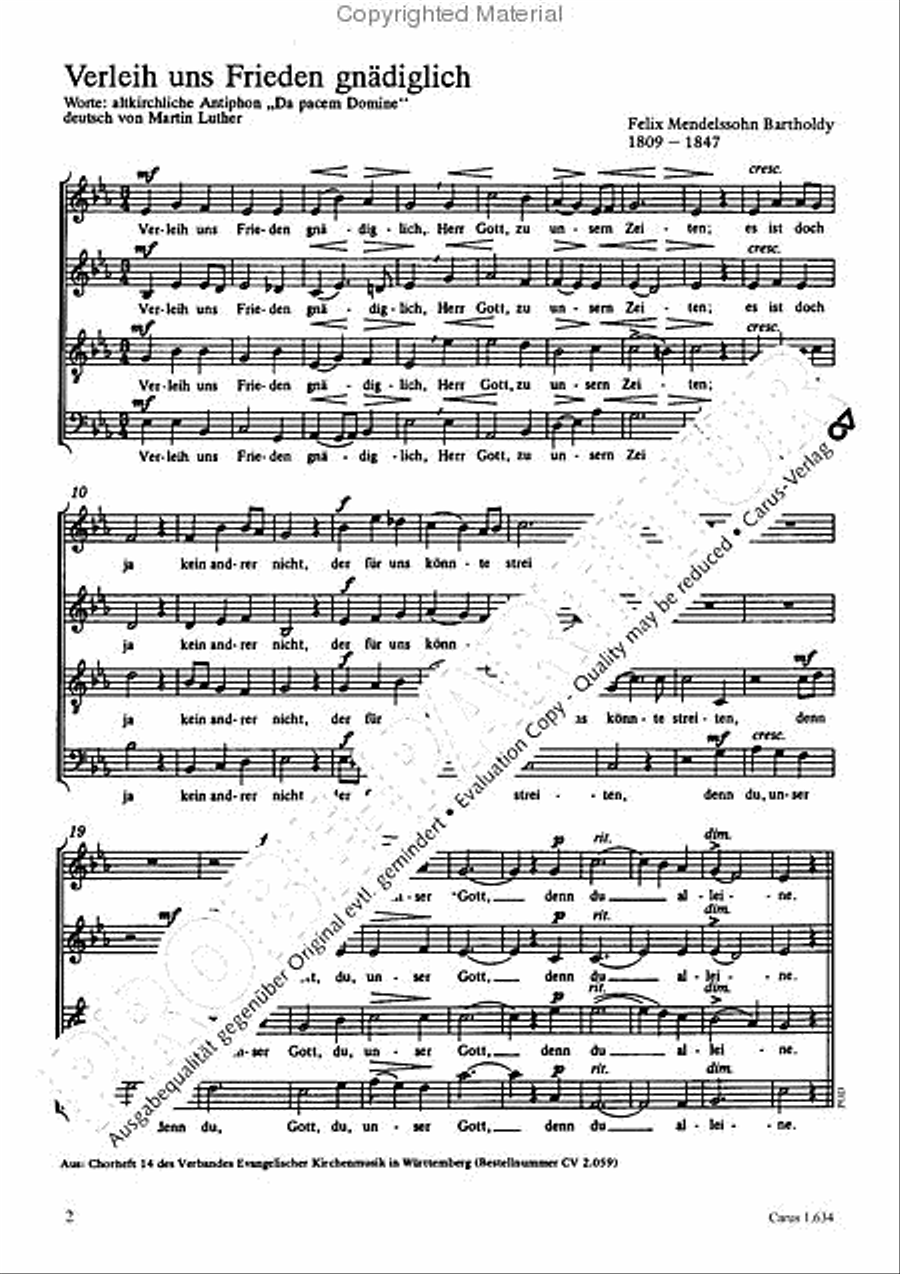 Anerio: Jesus Christus ward; Mendelssohn: Verleih uns Frieden Score scores gallery preview page 3