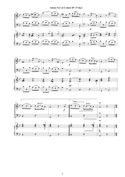 Vivaldi - Trio Sonata No.1 in G minor RV 27 Op.2 for Violin, Cello and Cembalo (or Piano) image number null