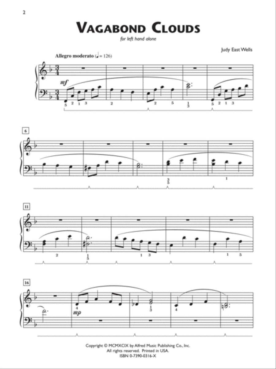 Vagabond Clouds (for left hand alone) Piano Solo scores gallery preview page 2