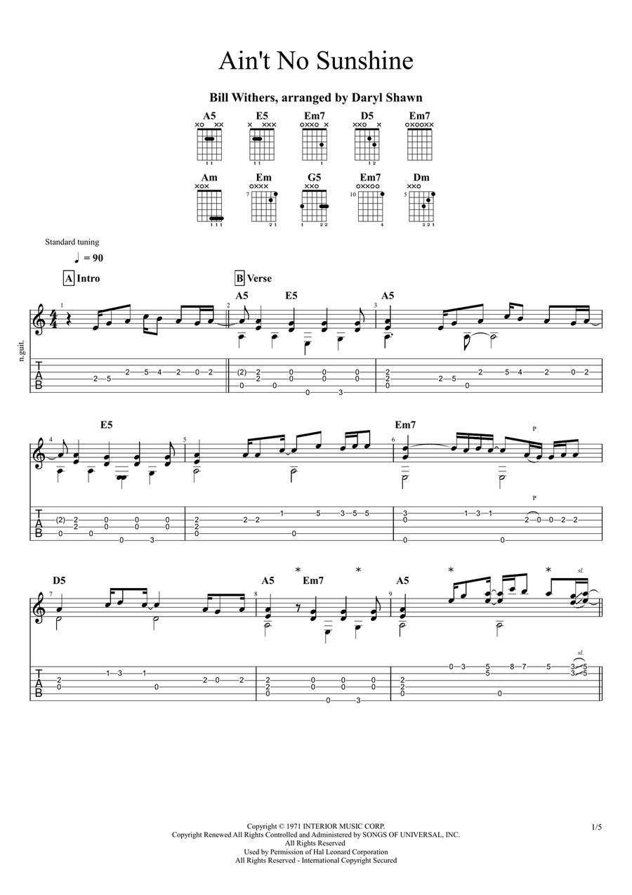 Ain't No Sunshine Acoustic Guitar scores gallery preview page 2