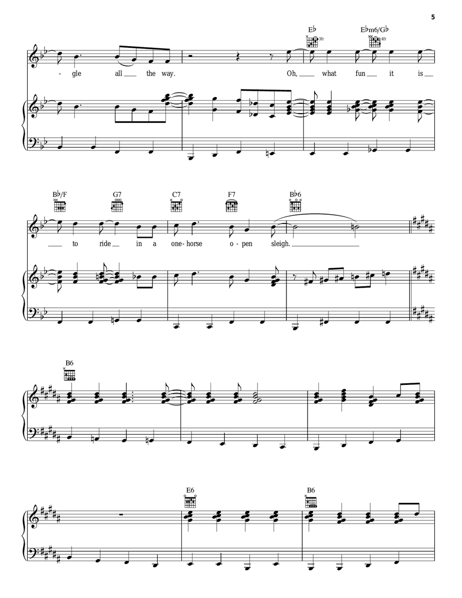 Jingle Bells Piano, Vocal, Guitar scores gallery preview page 5