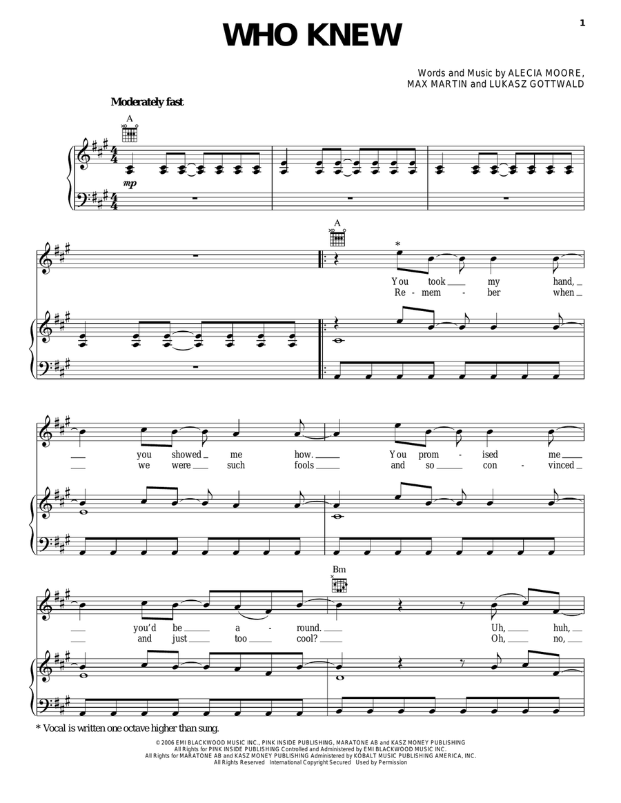 Who Knew Piano, Vocal, Guitar scores gallery preview page 1