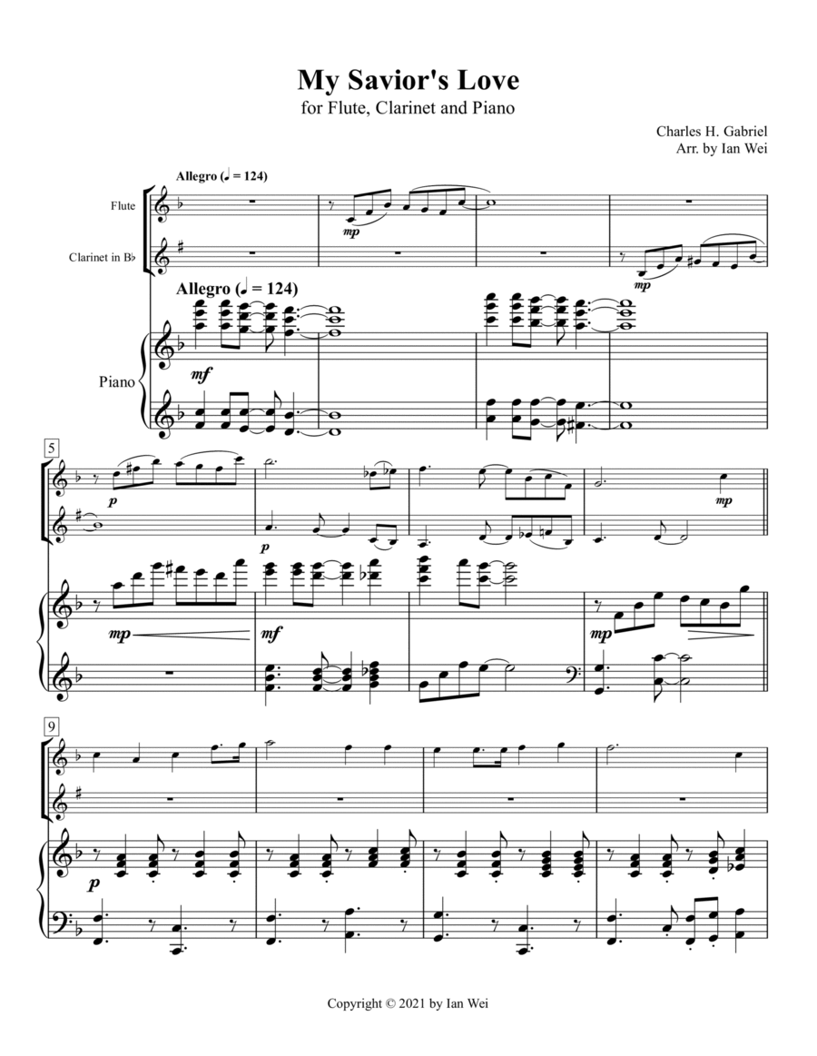 My Savior's Love for Flute, Clarinet and Piano Woodwind Duet scores gallery preview page 1