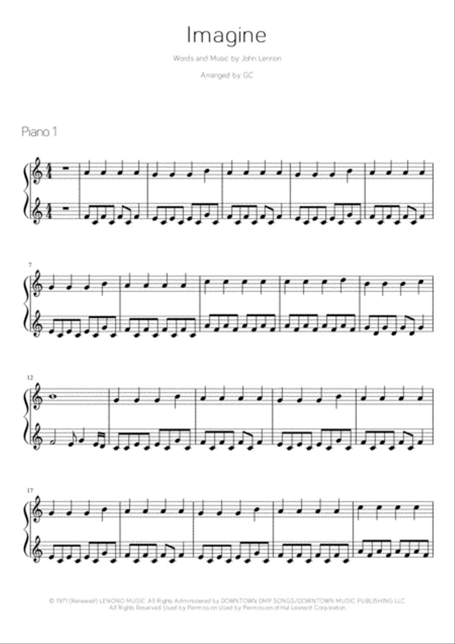 Imagine Imagine Easy Piano scores gallery preview page 4