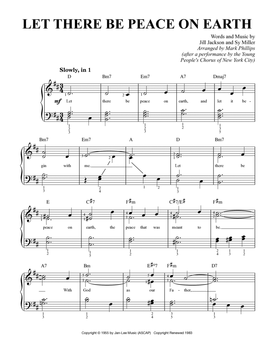 Let There Be Peace On Earth Easy Piano scores gallery preview page 1