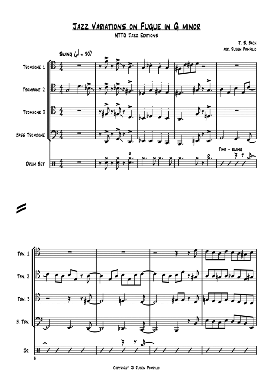 Jazz variation on Fugue in G minor Brass Ensemble scores gallery preview page 1