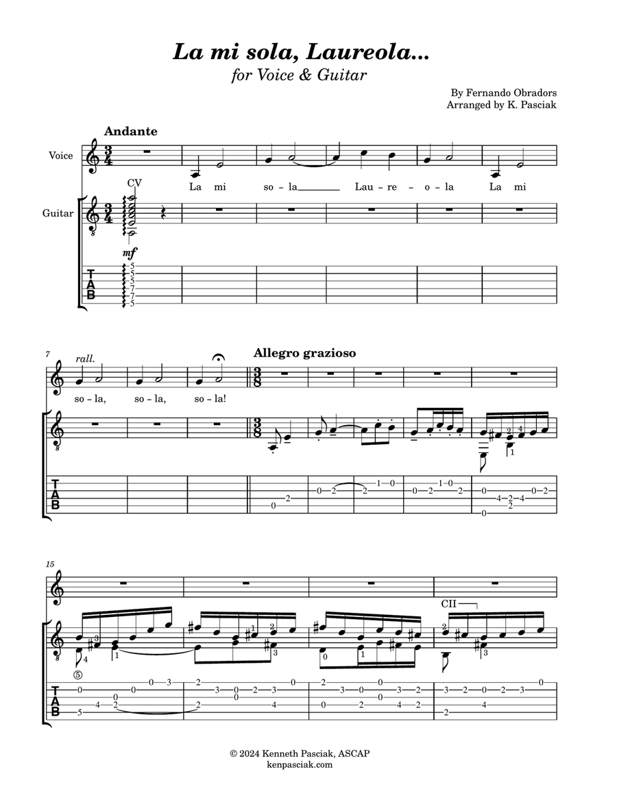La mi sola, Laureola (for Voice and Guitar) Chamber Music scores gallery preview page 3