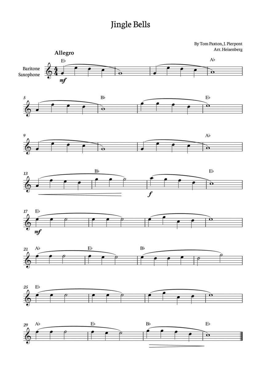 Jingle Bells for Baritone Saxophone with chords image number null