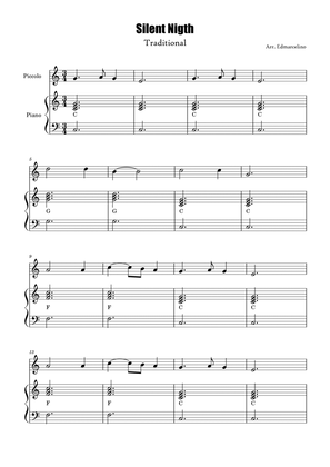 Piccolo Sheet Music for Christmas Song "Silent Nigth" to Beginners/Intermediate ( with Piano Accompa