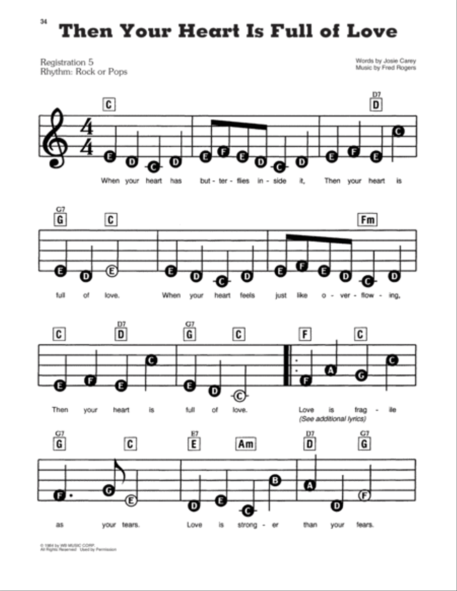 Then Your Heart Is Full Of Love (from Mister Rogers' Neighborhood) Electronic Keyboard scores gallery preview page 1