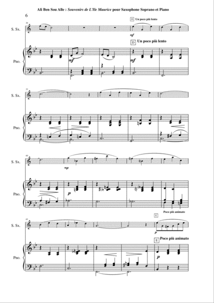 Ali Ben Sou Alle: Souvenirs d'Île Maurice for soprano saxophone and piano Soprano Saxophone scores gallery preview page 6