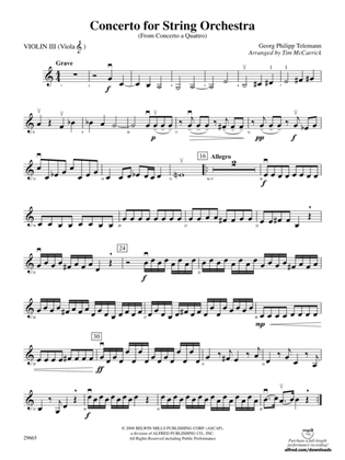 Concerto for String Orchestra (from Concerto a Quattro): 3rd Violin (Viola [TC])