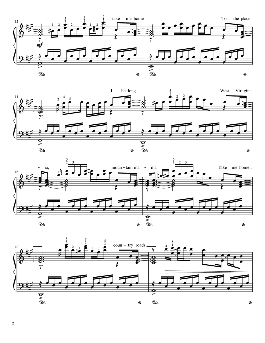 Take Me Home, Country Roads Piano Solo scores gallery preview page 2