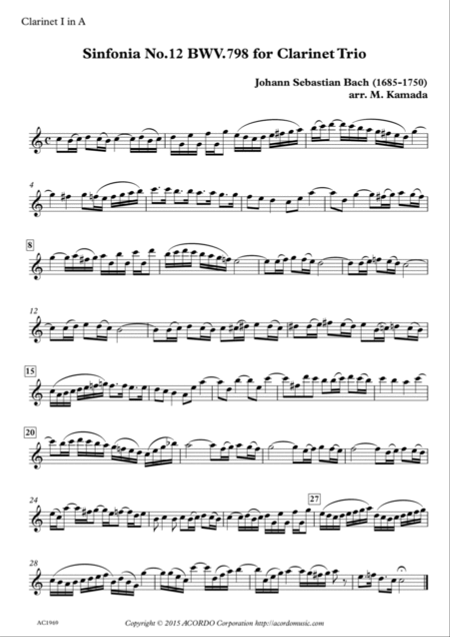 Sinfonia No.12 BWV.798 for Clarinet Trio Clarinet Trio scores gallery preview page 3