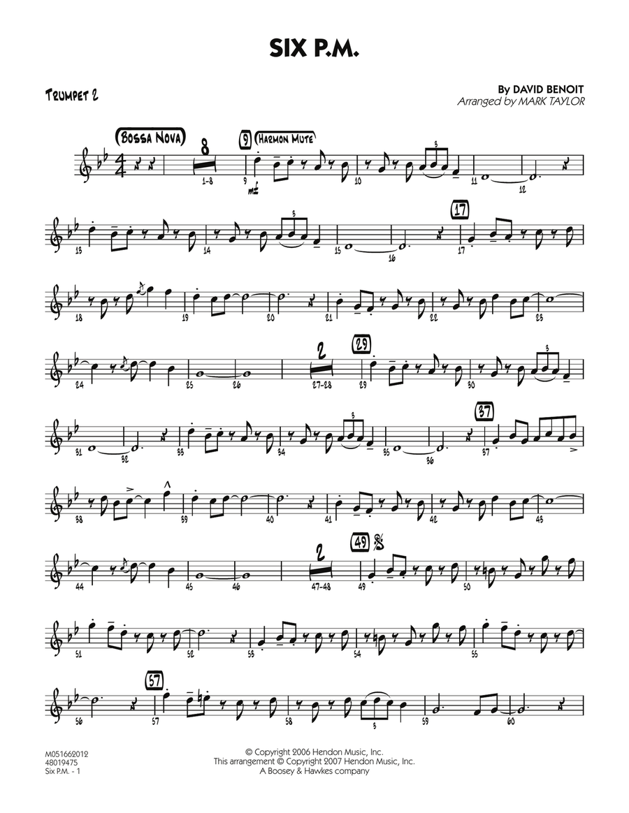 Six P.M. - Trumpet 2 Jazz Ensemble scores gallery preview page 1