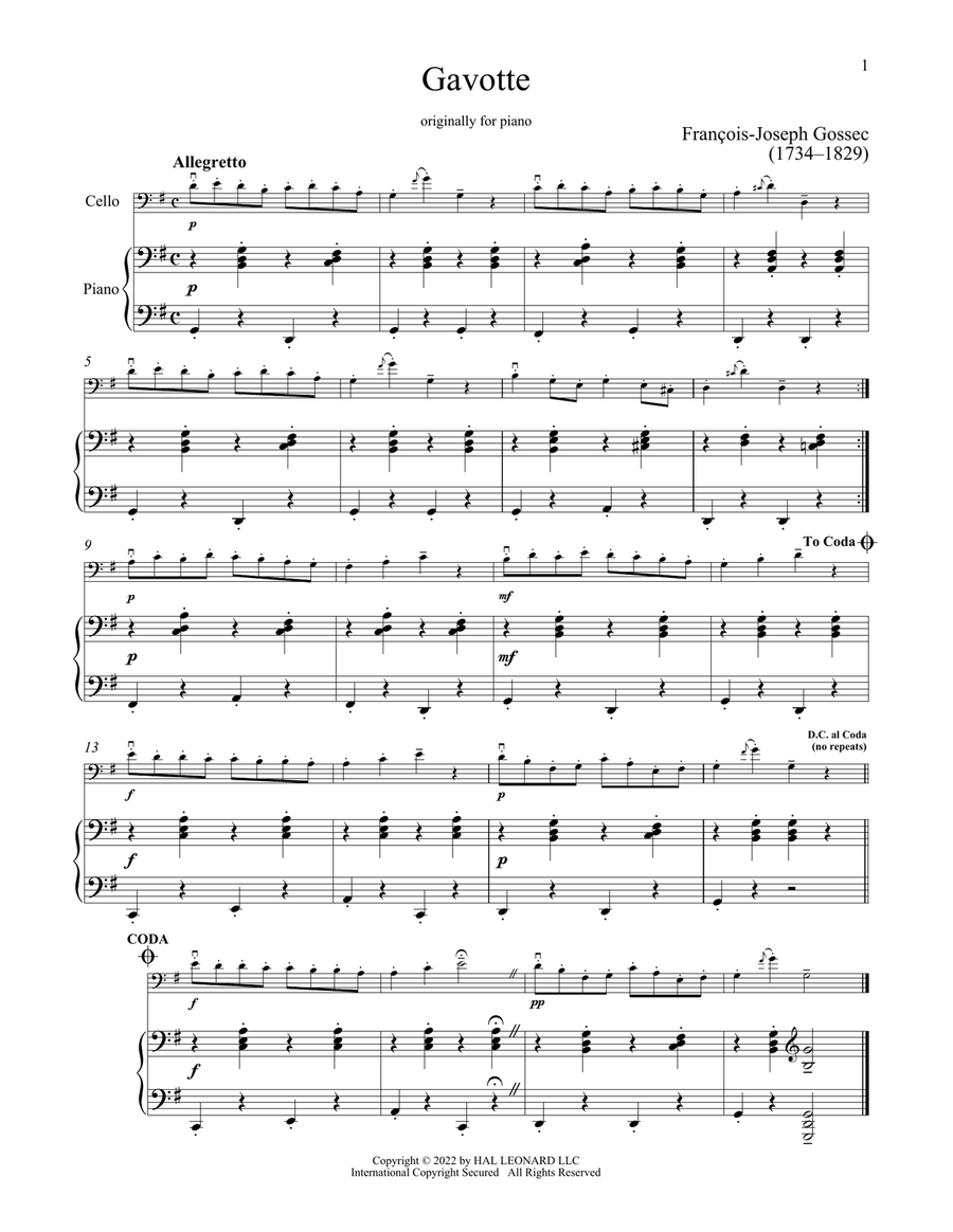 Gavotte Piano scores gallery preview page 1