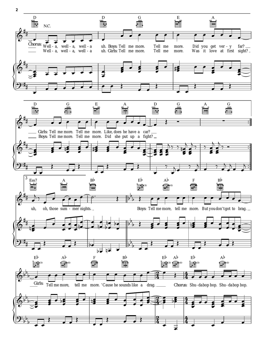 Summer Nights (from Grease) Piano, Vocal, Guitar scores gallery preview page 2
