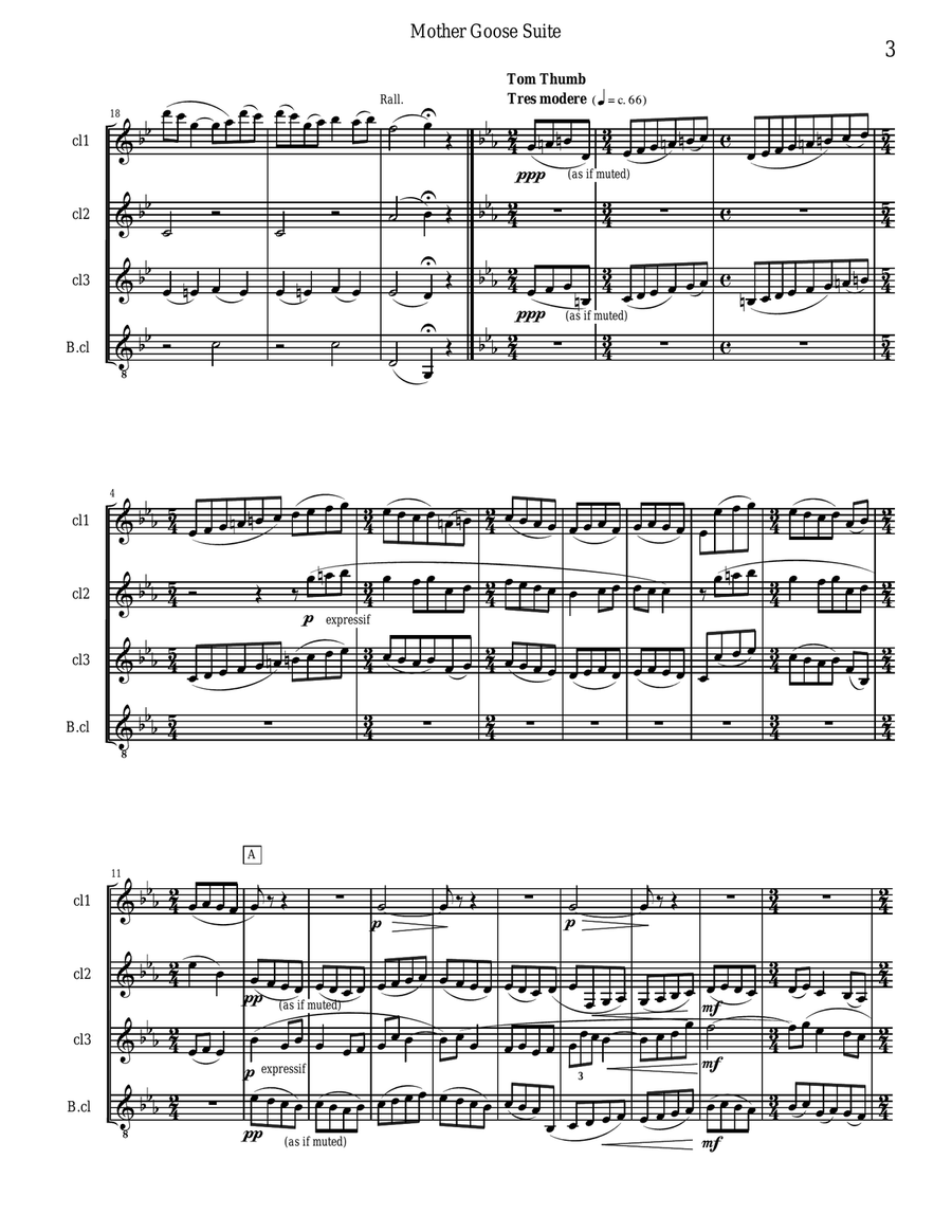 Ravel - Mother Goose Suite Selections for Clarinet Quartet Clarinet Quartet scores gallery preview page 3