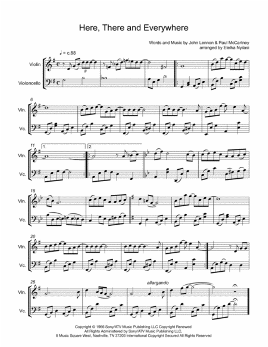 Here, There And Everywhere String Duet scores gallery preview page 1